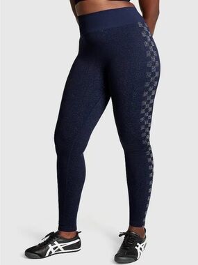 PINK Active Black Shimmer Glitter Checkered Seamless  Leggings Large